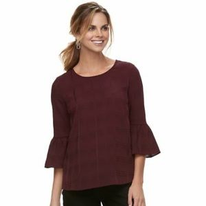 ELLE Burgundy Bell Sleeve Blouse